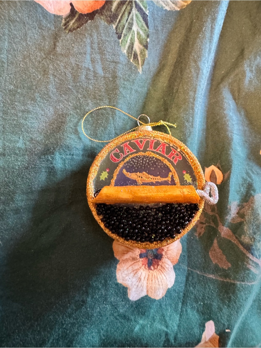 Caviar Tin Ornament in Black and Gold